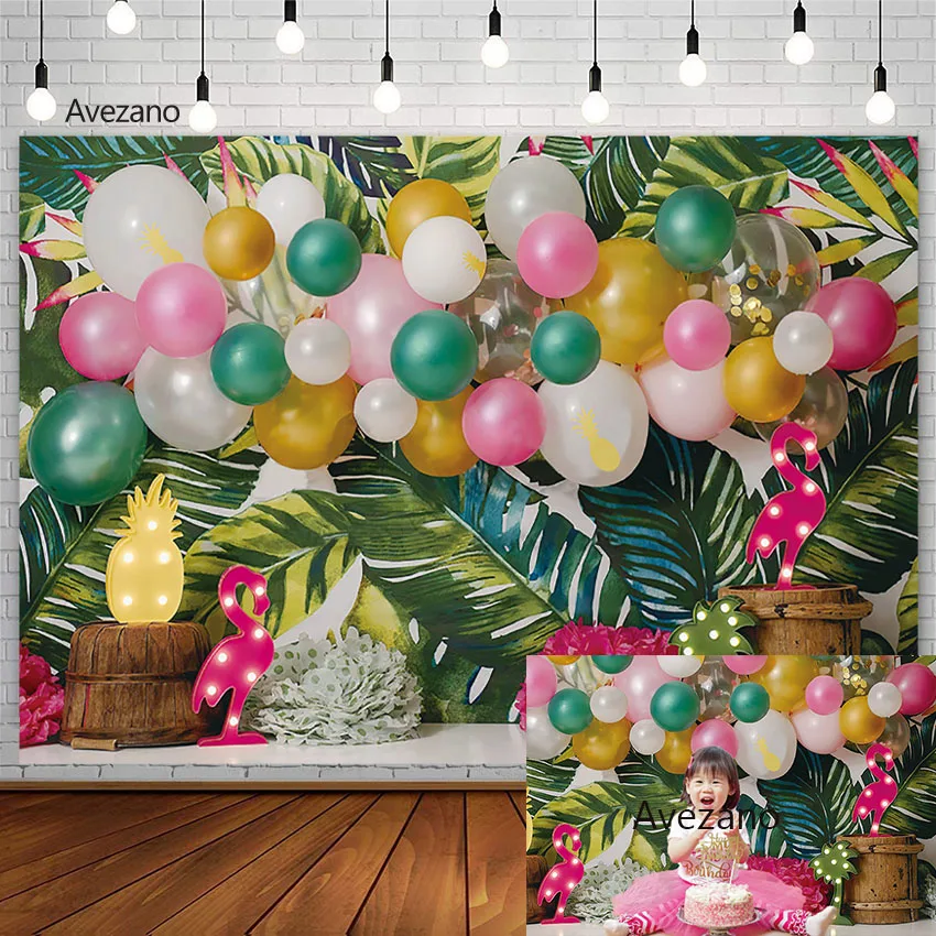 

Avezano Tropical Hawaii Flamingo Backdrops Summer Pineapple Child Birthday Decor Photography Background Photo Studio Photozone