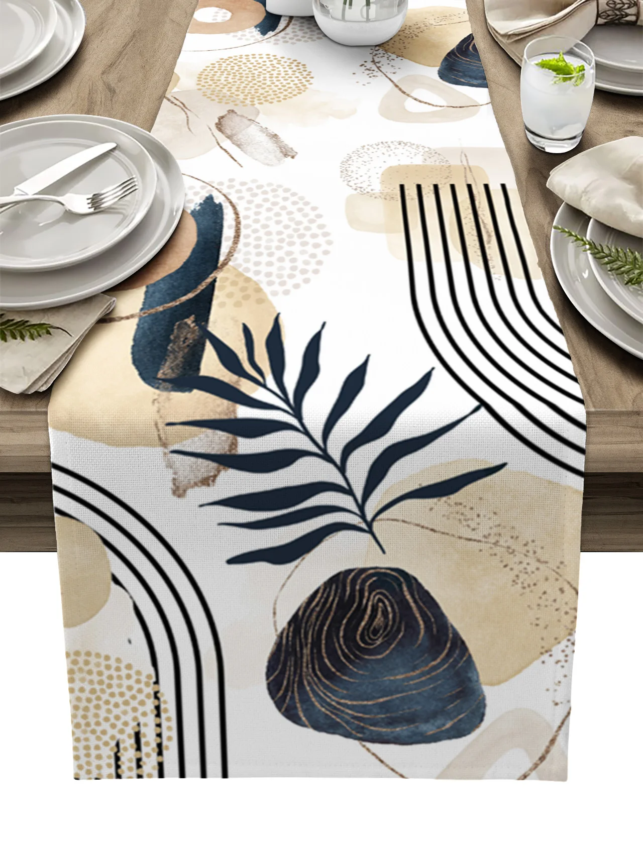 

Abstract Art Leaves Bohemia Table Runner luxury Kitchen Dinner Table Cover Wedding Party Decor Cotton Linen Tablecloth