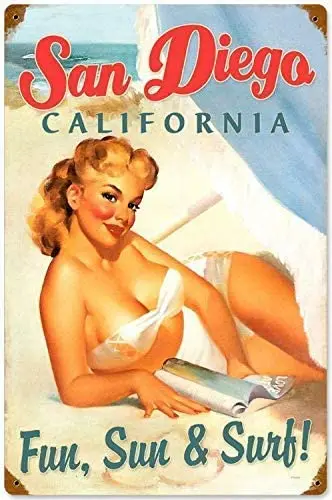 

Металлическая пластина Оловянная вывеска девушка океан пляж Сан-Диего Калифорния пластина Бар Паб винтажный Ретро Декор стен