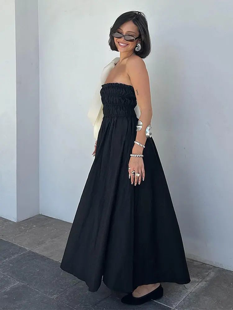 Эластичное Плиссированное длинное платье без бретелек для женщин сексуальное