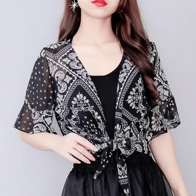 Модная свободная бандажная рубашка с принтом и бантом женская одежда новинка