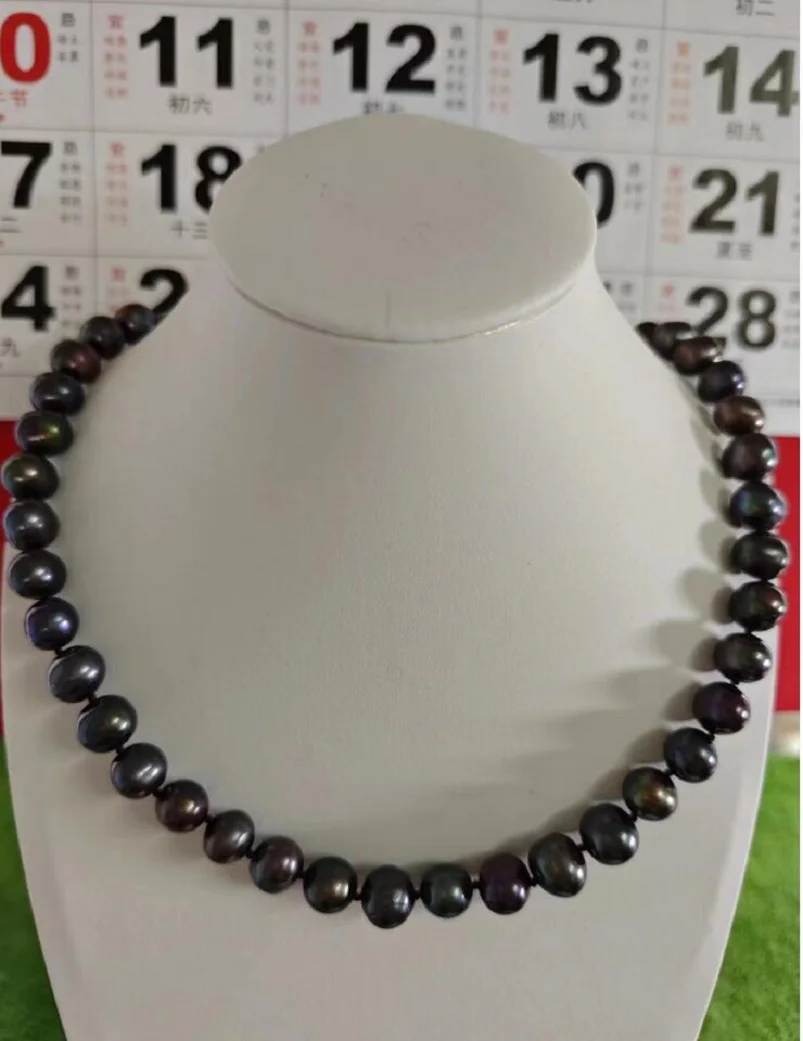 Потрясающее жемчужное ожерелье 20 дюймов AAA 10-11 мм с черным шоколадом и пряжкой из