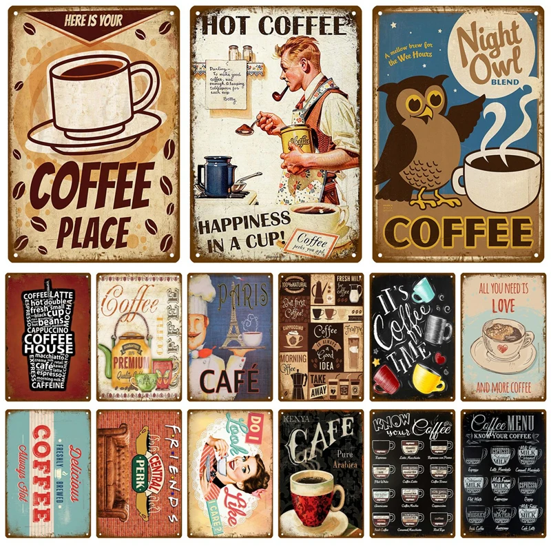 

Metal Sign Decor Coffee Tin Sign Vintage Plaque Metal Plate Retro Wall Art Posters For Kitchen Bar Pub Iron Painting Decoration