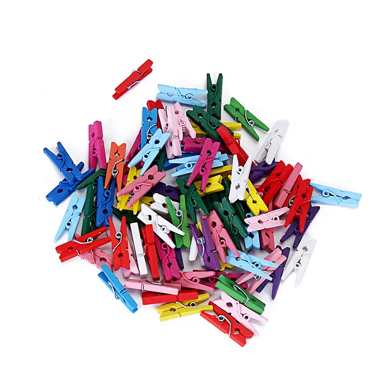 

100 Pcs Random Mini Colored Spring Wood Clips Peg Pin Clothespin Craft Clips Party Decoration