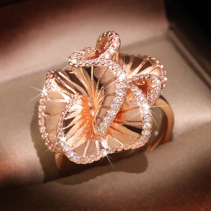

Rose Gold Color Flower Rings for Women Wedding Engagement Fashion Jewelry 2022 New