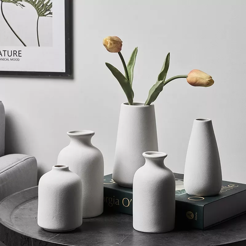 

NEW Modern Decorative Vases Frosted Ceramic Vase Nordic Home Room Decor Home Ornaments White Vegetarian Pot Vases Plant Pot