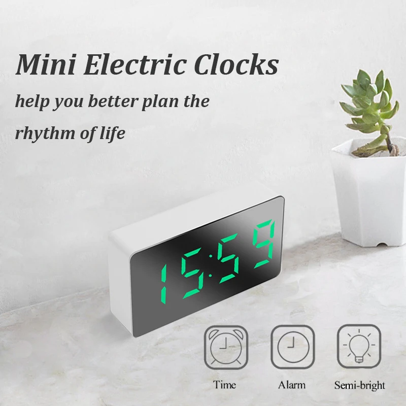

Alarm Clock Digital Temperature Clock LED Display Mirror Clocks Desk Table Clock Mini Electric Clocks for Living Room Decor