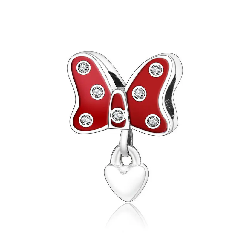 

Fit Pandora Disney Mickey Minnie Mouse Red Enamel Bows Charms Heart Pendant for Jewelry Making Women Bracelet Bangle Accessories