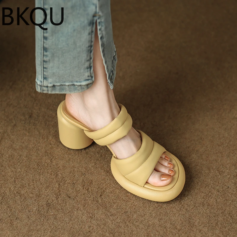 

Women Sandals Ladies Chunky Heel Elegant Summer Slippers Outside Open Toes Female Slides 2023 Fashion Woman High Heel Large Size