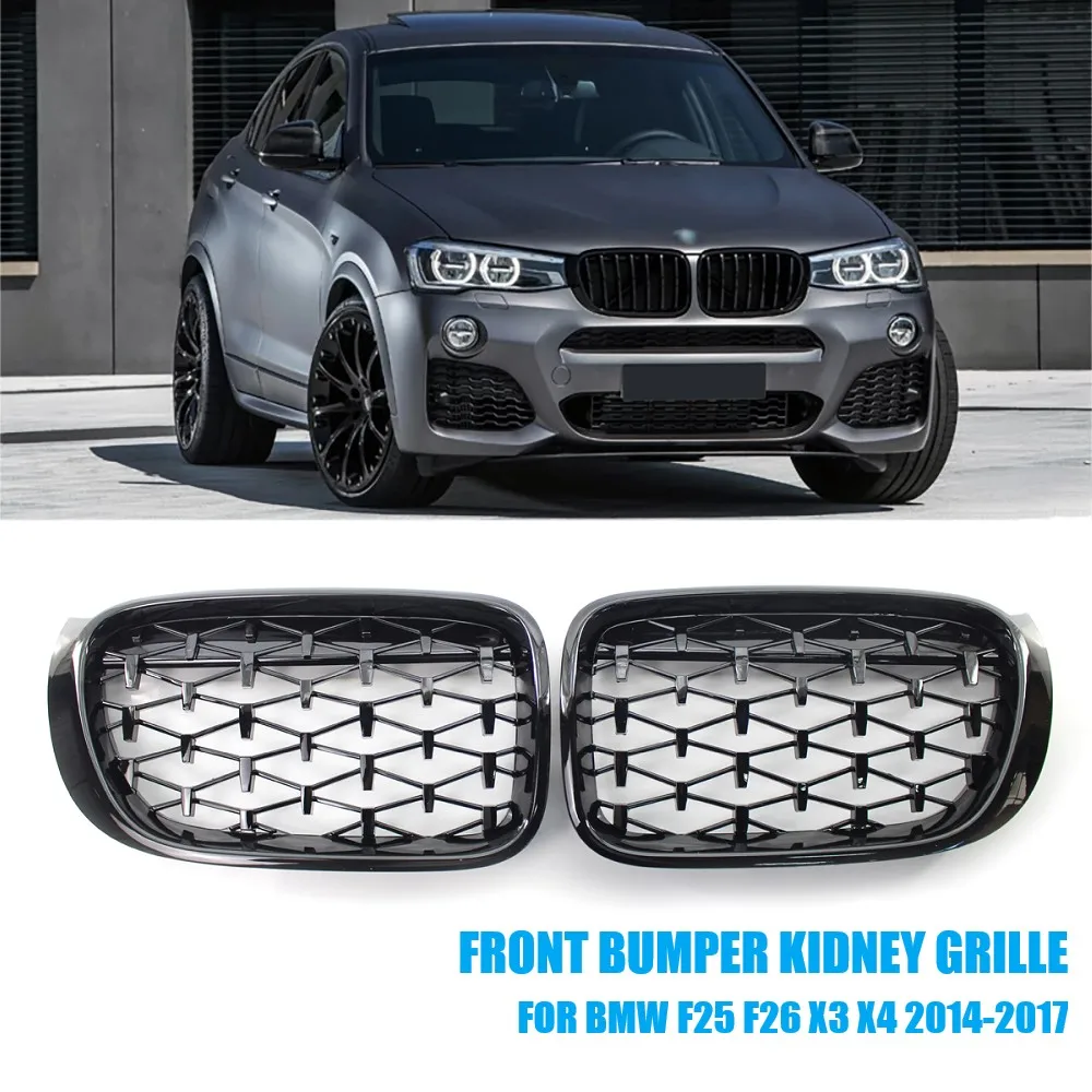 A Pair Car Front Bumper Kidney Grille Diamond Meteor Style Racing Grills For BMW F25 F26 X3 X4 2014-2017 Car Styling Accessories