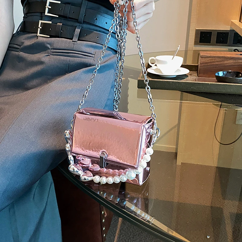 

Pearl Chain Women's Bag Mini Handbag and Wallet Fashion Shoulder Bag Crossbody Bag Lady Satchel Square Lipstick Bags for Women