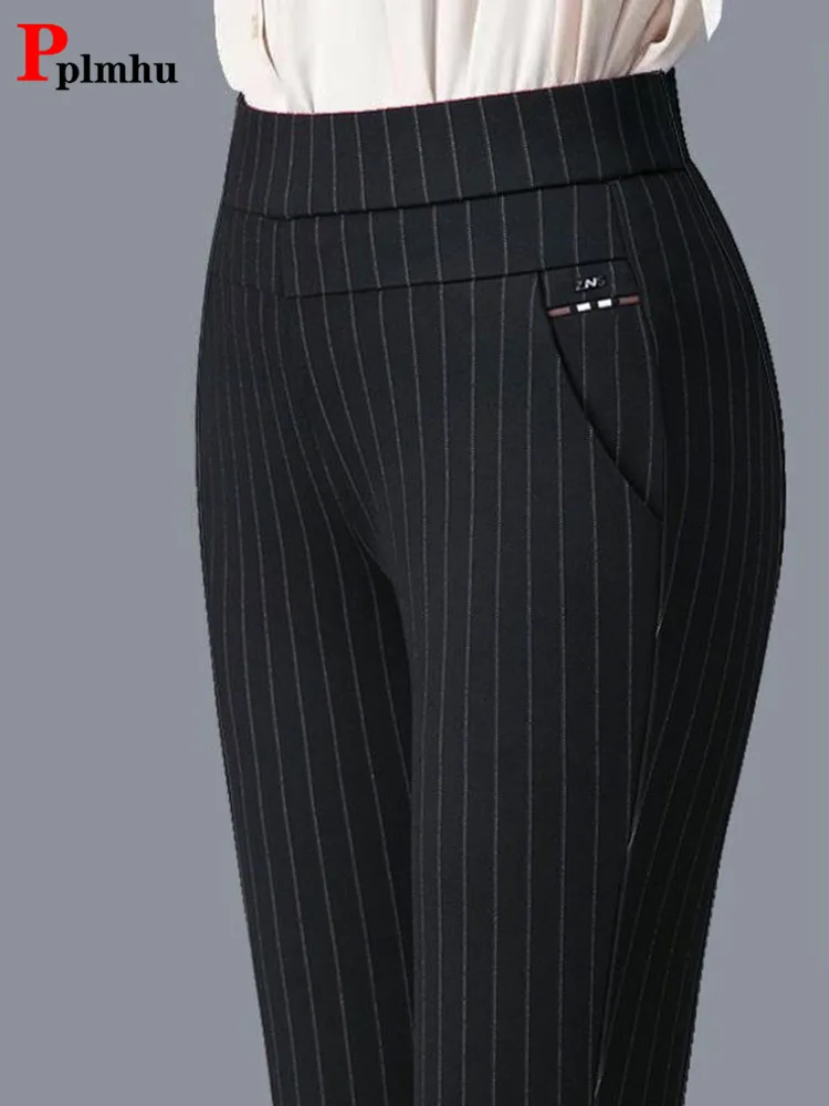 

Брюки-карандаш женские эластичные в полоску, с высокой талией