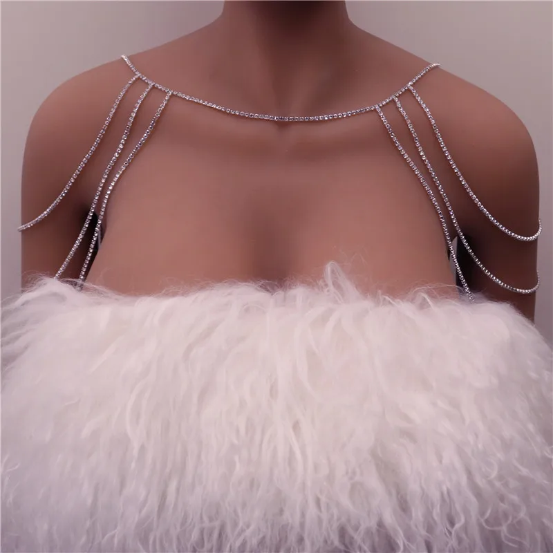 

Цепочка стразы на плечо, цепочка на ключицы, аксессуары для свадебного платья, элегантное многослойное ожерелье, цепочка для тела