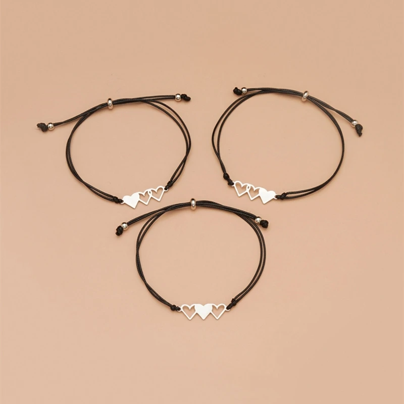 

3x Promise Matching Relationship Bracelets Sister Heart Bracelet Twins Jewelry