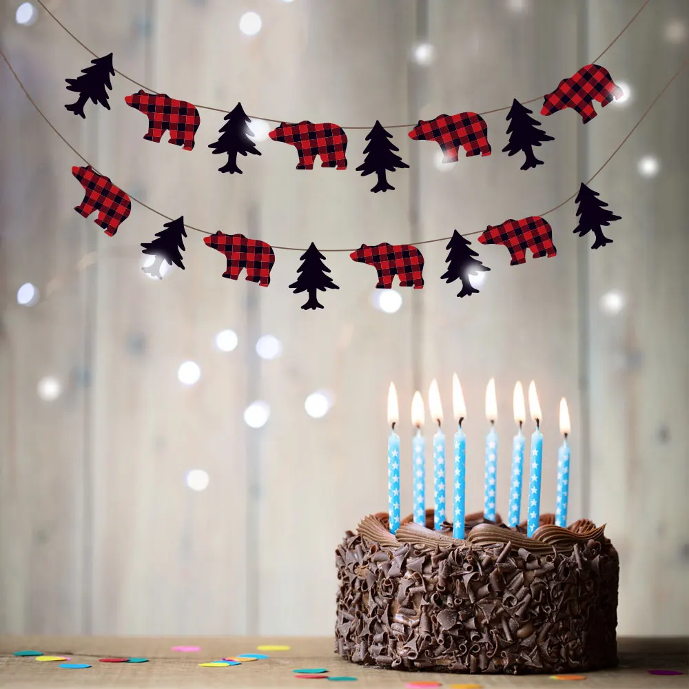 

Lumberjack Cartoon Anime Bear Christmas Tree Birthday Party Wall Hanging BIRTHDAY Party Banner Buntings Backdrops Decorations