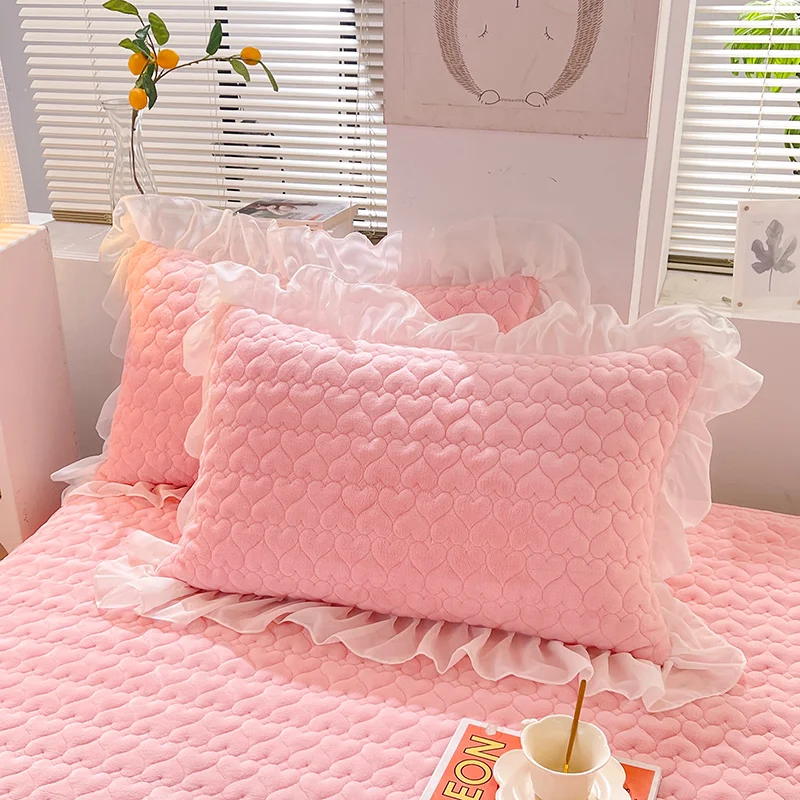 Milk Velvet Quilted Bed Skirt Winter Warm Thickened Bedspread Three-Piece Cover Non-Slip Sheet