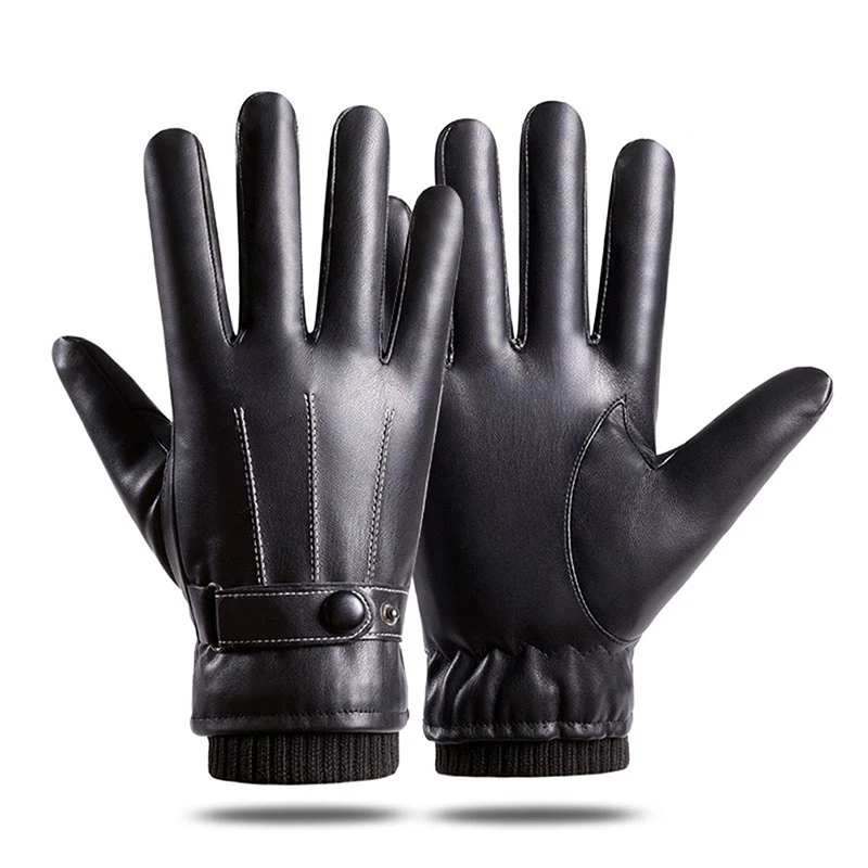 

Men PU Plush Glove Autumn Winter Warm Touch Screen Full Finger Gloves For Ride Thermal Gifts for Dad or Husband