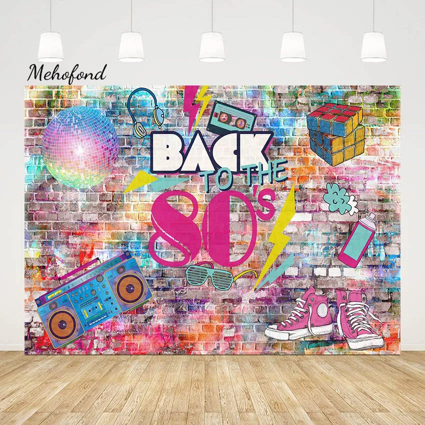 

Mehofond Graffiti Back to 80s Party Photography Backdrop Disco Radio Retro Style Brick Wall Grunge Portrait Background Photozone
