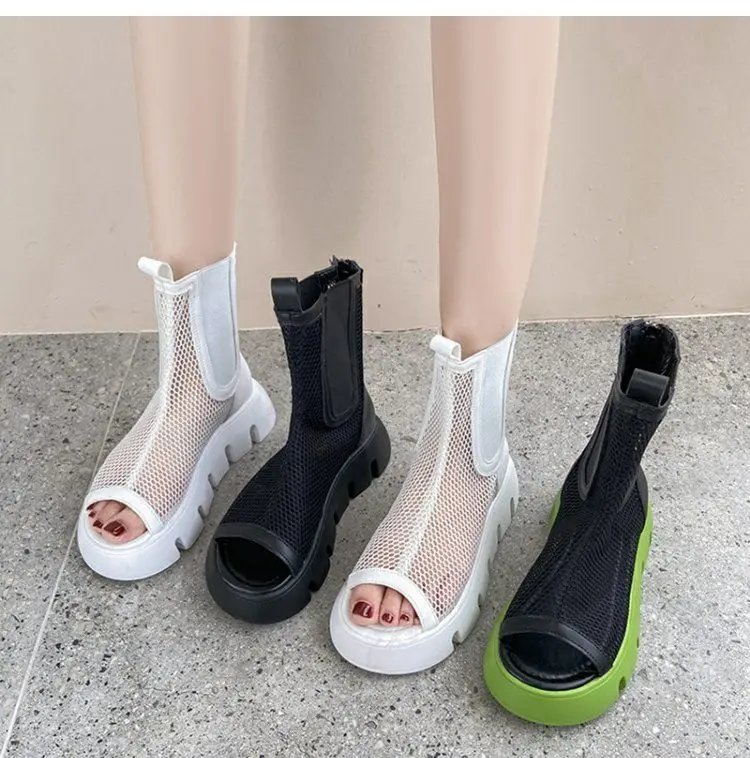 

Босоножки женские сетчатые на платформе, дышащие сандалии до щиколотки, модная обувь в стиле панк, лето