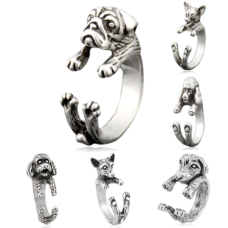 6 Style Pug & Poodle & Bichon & Chihuahua & Goldendoodle Dog Ring for Women Animal Midi Finger Metal Rings for Girls Men Jewelry