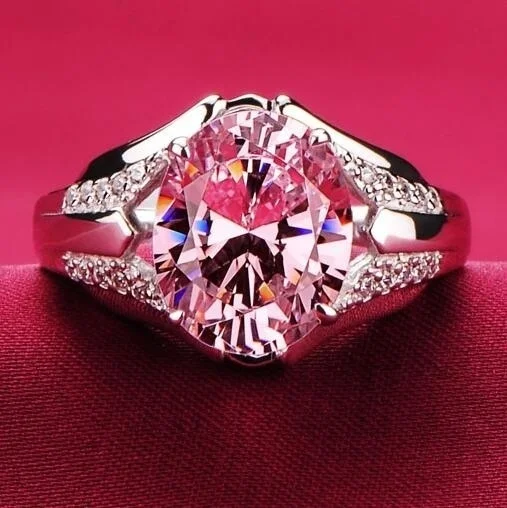 

ANGLANG Luxury Solitaire Women Engagement Rings AAA Pink Cubic Zirconia Proposal Rings for Girlfriend Fine Anniversary Gift