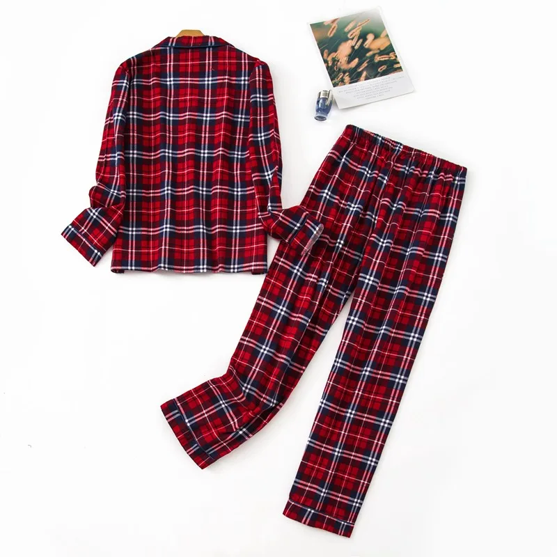 Pajamas Plaid Print Sleep Tops Women's Pajamas Plus Size S-XXXL Clothes Ladies Flannel Cotton Home Wear Suit Autumn Winter