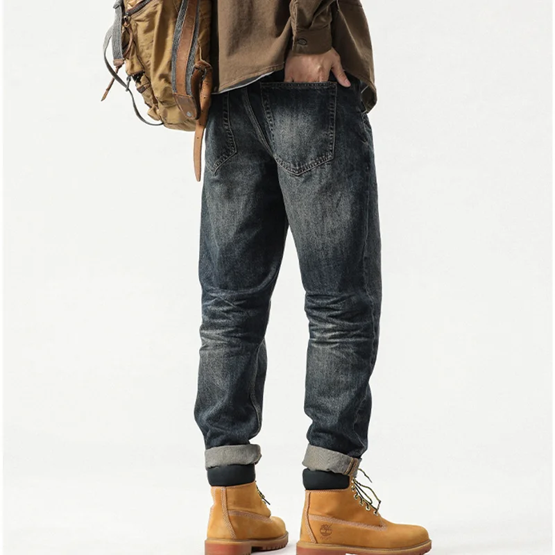 Streetwear Men 2022 Large Loose Broad Leg Blue Jeans Autumn and Winter New Pattern Recreational Straight Cylinder Trousers Femal