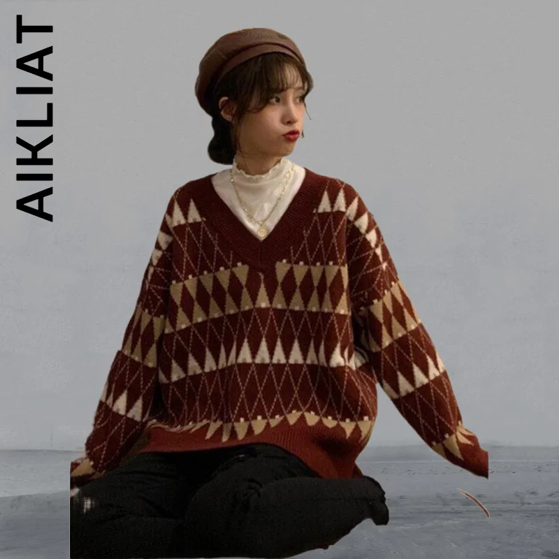 

Aikliat V Neck Women Sweater Knitted New Soft Basic Women's Jumper 2022 Slim Leisure Sweaters Women Girl Chic Female Clothes