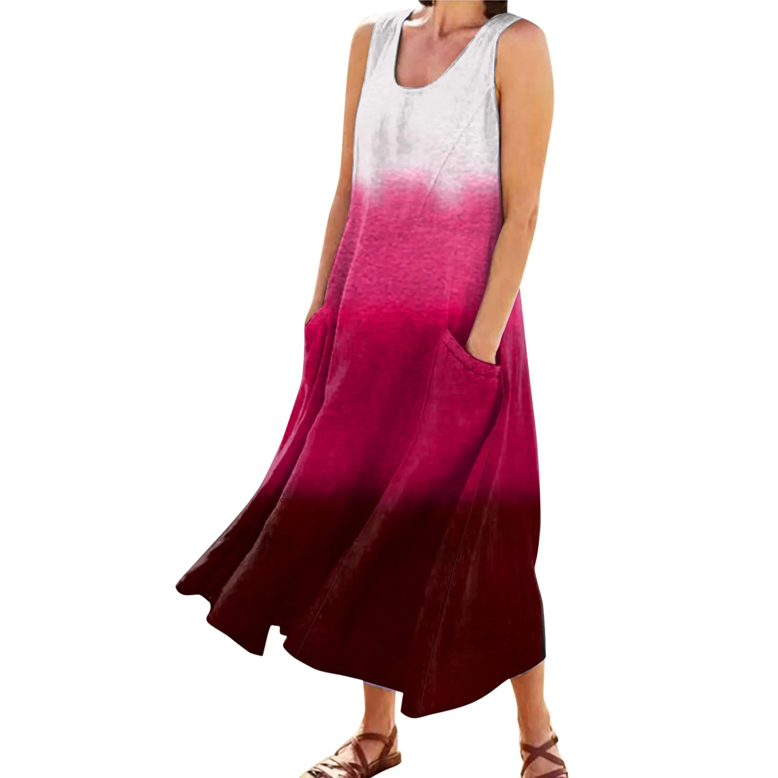 

Женское льняное платье на бретелях, Свободное длинное платье макси с круглым вырезом, без рукавов, с карманами и глубоким V-образным вырезом, лето