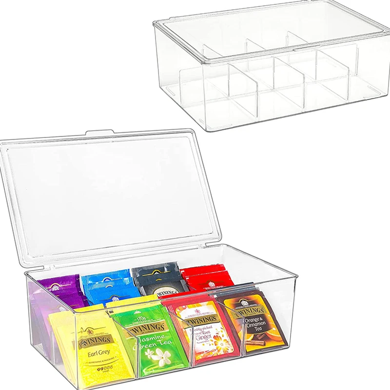 Прозрачная коробка для хранения органайзер чайных пакетиков с крышкой ящик