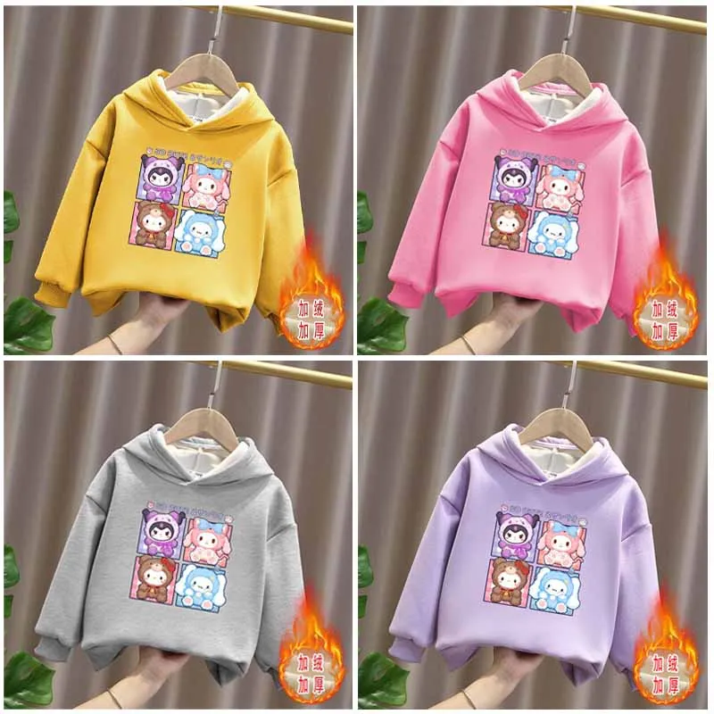 

Sanrios Cartoon My Melody Cinnamoroll Kittys Kuromi Autumn Winter Sweatshirt Girl Long Sleeve Pullover Children Hoodie Clothes