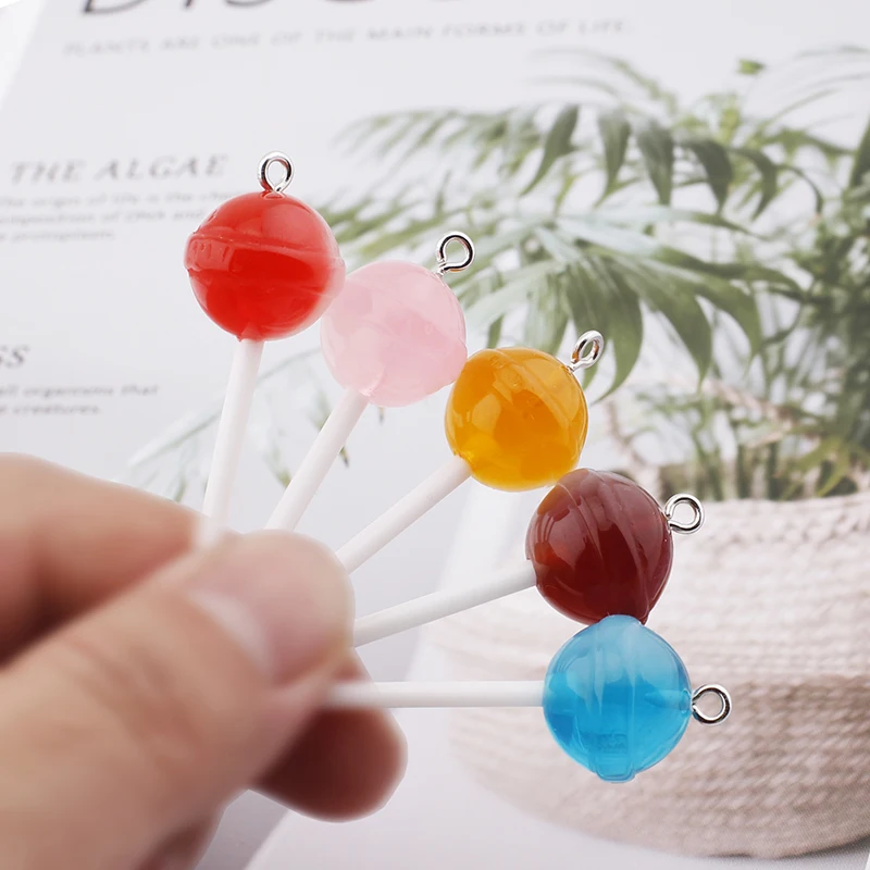 

10 Pcs Sugar Candy lollipop Resin Charms Diy Kawaii 3D Keychain Earring Pendant Charms