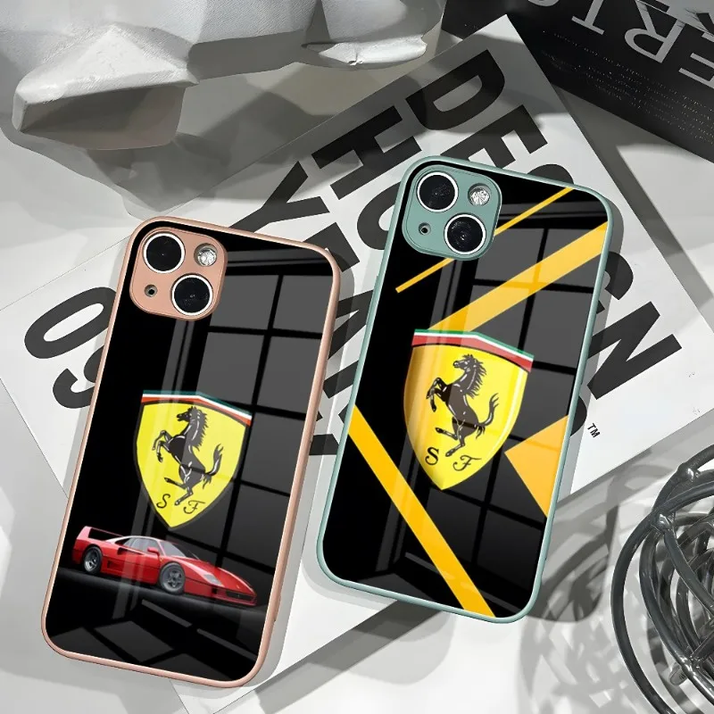 

Роскошный автомобильный чехол Ferrari для телефона, новинка, для IPhone 14 13 11 12 XR XS MAX 7/8 X Plus, цветные чехлы из закаленного стекла для пар