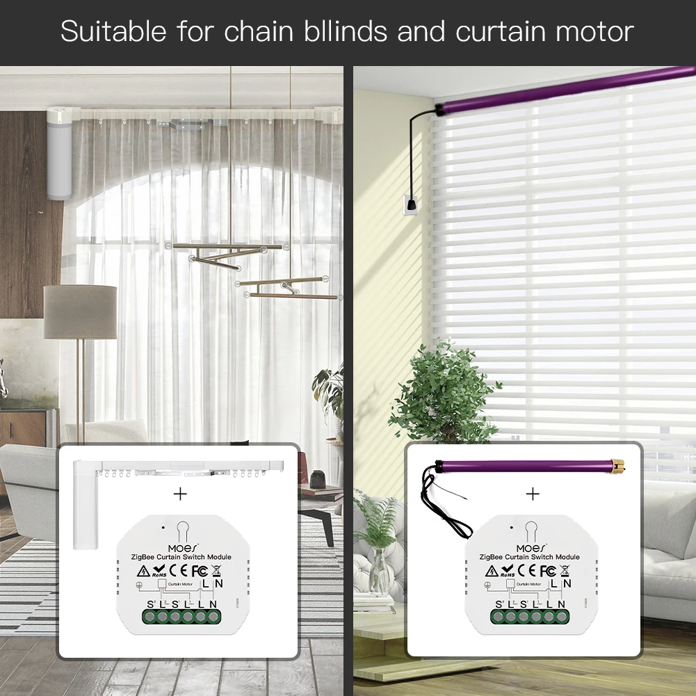 Фото Moes ZigBee 3,0 умный модуль переключения занавесок моторизованный роликовый Затвор жалюзи двигатель Tuya Smart Life Alexa Echo Google Home №4