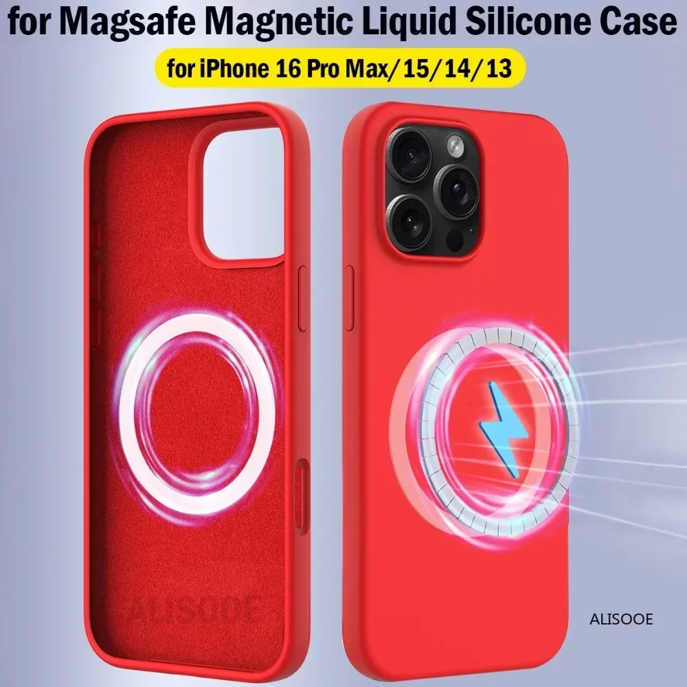 Магнитный чехол Magsafe для iPhone 16 Pro Max / 15 Plus жидкий силиконовый мягкий 14 13 12 Mini
