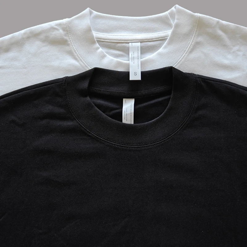 300G Heavy Weight Small Neckline T-shirt Men's Cotton Summer round Neck Thick Opaque Loose Bottoming Shirt American Long slee...