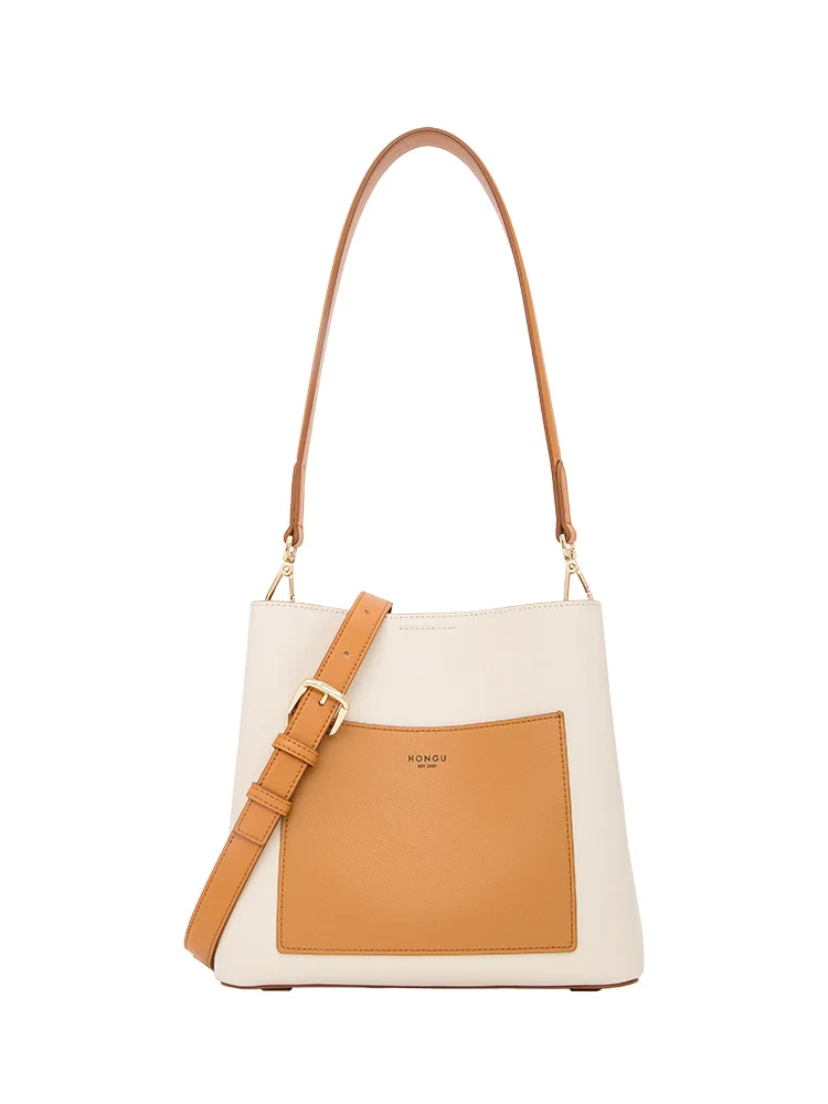 

New Fashion Cowhide Shoulder Messenger Bag Fashion Large-Capacity Bucket Bag Portable Women's Bag