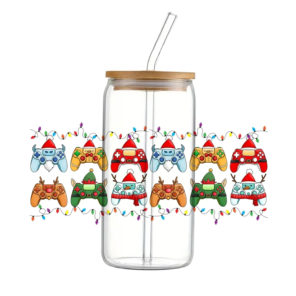 Рождественская сумка чашка дизайнерская наклейка УФ DTF печатная для стеклянной