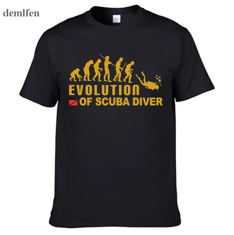 

Evolution Of Scuba Diver Dive Down Flag Dive Funny Black T-shirt Men Summer Cotton T Shirt Tops Tees