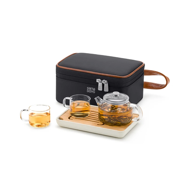 Samadoyo Термостойкий стеклянный чайный сервиз дорожный один горшок и две чашки 180