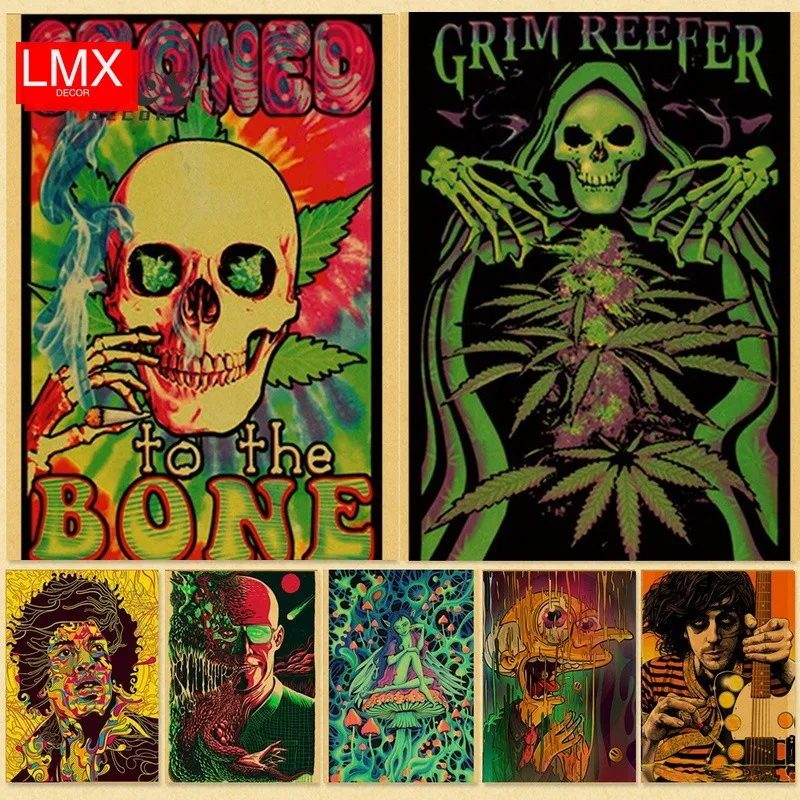 винтаж Каркас в стиле Триппи постер из крафт-бумаги без рамы и психоделический