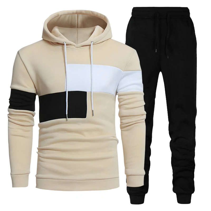 

2022 Fashion Men's Patchwork Tracksuit Hoodies Suits Men Casual Hoodies+Pants 2 Piece Set Autumn Winter Warm Jogging Outfits