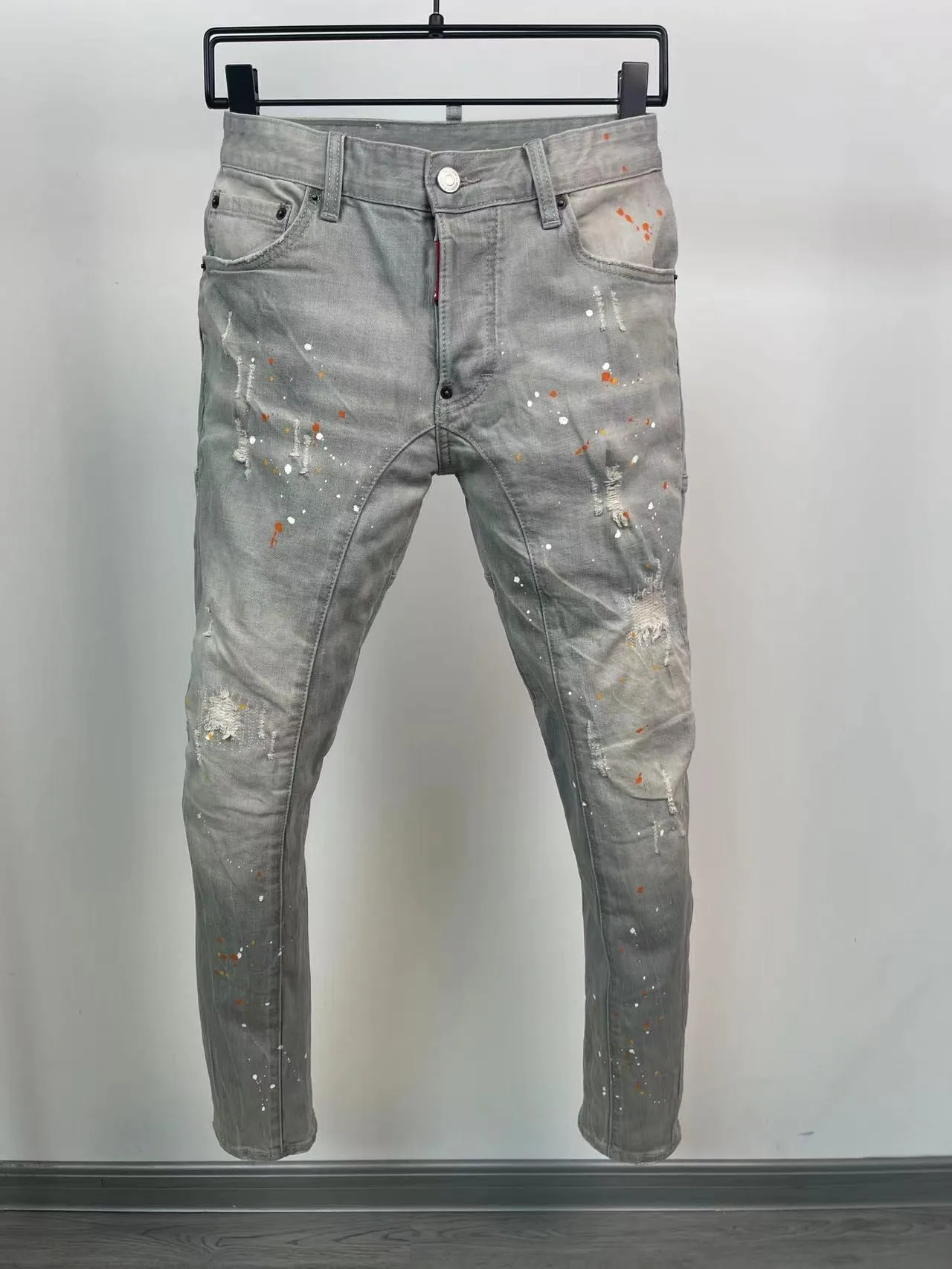 

2023 New Men's Grey Splash Ink Splicing Fashion Pencil Pants Jeans A606#