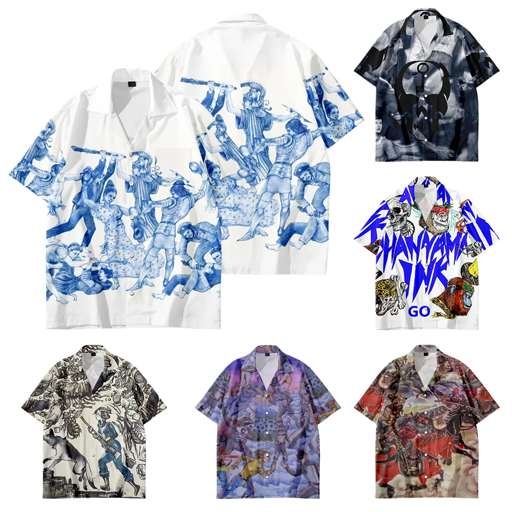 

2022 Celebrity Art Vintage Print Shirts, Casual Vintage Art Fashion American Style, Summer Cuban Collar Shirts for Men and Women