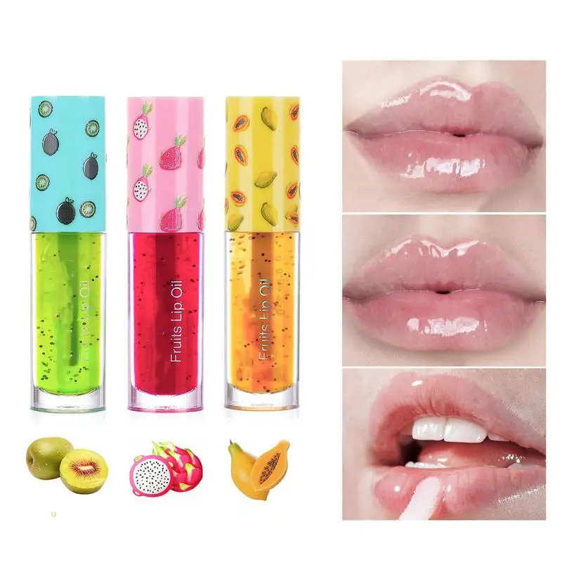 

Sdotter Fruit Flavor Lip Glow Oil Hydrating Mirror Lip Gloss Moist Non-Stick Colored Lip Balm Dry Crack Lips Care For Jelly Wate