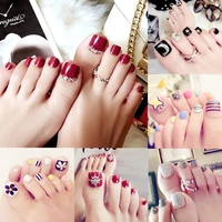 24pcs pro artificial acrylic toe false nails tips multi color foot fake nails for manicure tools nail art decoration faux ongles