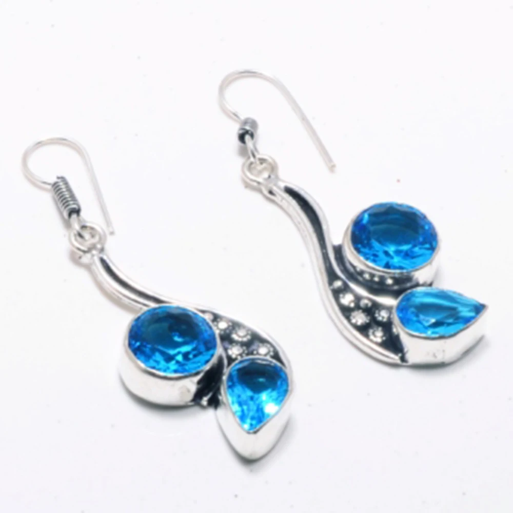 

Blue Topaz Silver Overlay on Copper Earrings, 53 mm , E4498