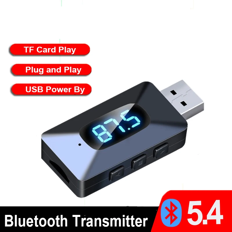 

Bluetooth 5,4 FM-передатчик 3,5 мм AUX и TF-карта для воспроизведения беспроводного аудиоадаптера громкой связи с микрофоном HIFI для автомобильного радио