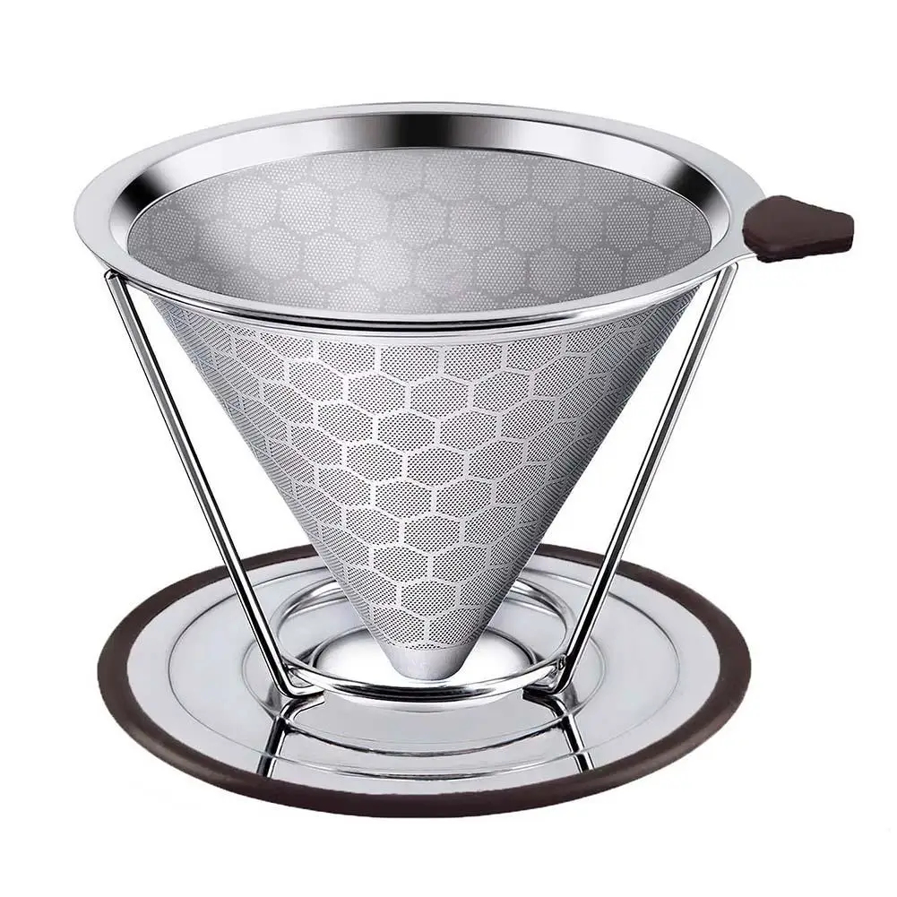 

Reusable Coffee Filter Durable Stainless Steel Holder Mesh Funnel Baskets Coffee Filter Pour Over Dripper Strainer Coffee Tool
