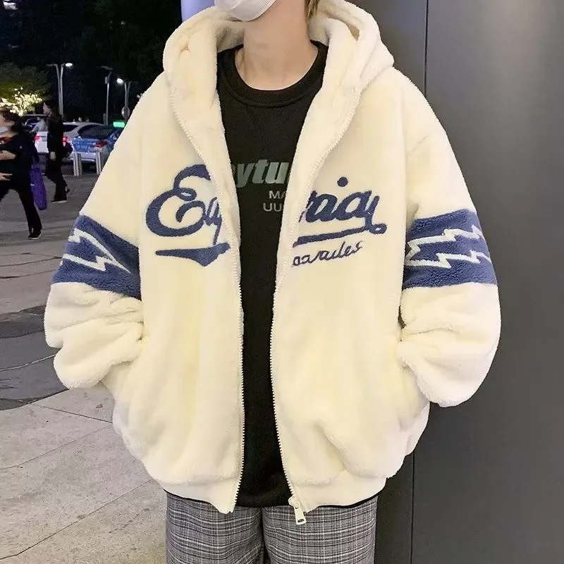 

New lamb fleece jacket men autumn and winter large size korea y2k fleece padded couple trendy brand ins loose lamb wool jacket